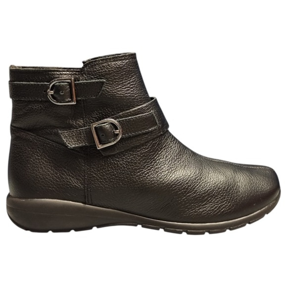 Easy Spirit Aurelia Ankle Boots Womens US 6 Black Leather Side Zip Double Buckle